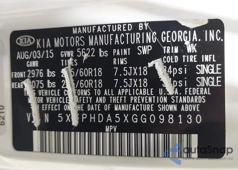 2016 Kia Sorento 3.3L Ex z USA, uszkodzony, nr VIN 5XYPHDA5XGG098130